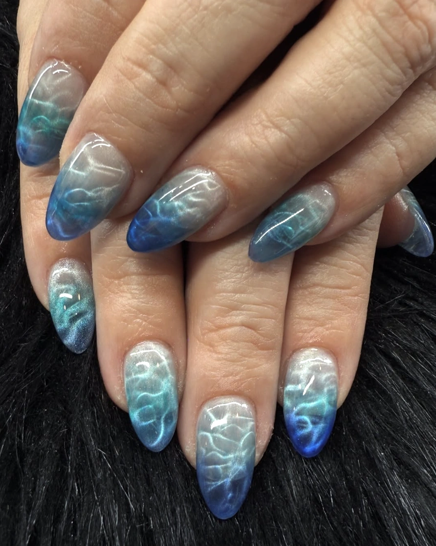 Ocean Wave Ombre Almond Nails