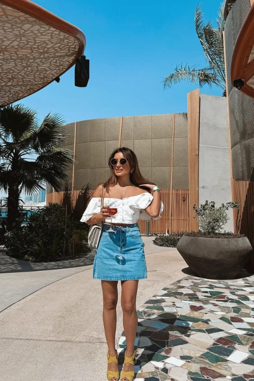 2- Off-Shoulder Top and Denim Mini