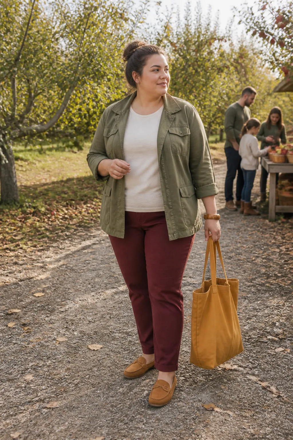 Olive Utility Jacket with Burgundy Chinos