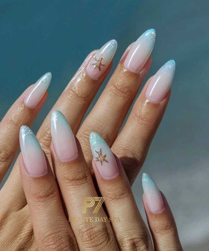 Ombre Almond Nails with Starfish Detail