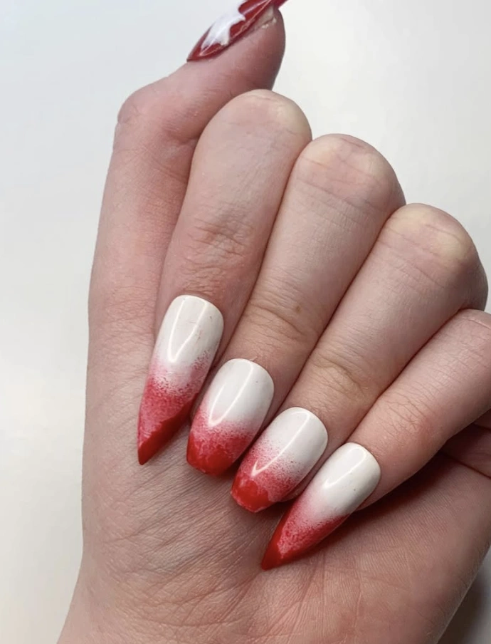 Ombre Coffin Nails: White to Blood Red Dip
