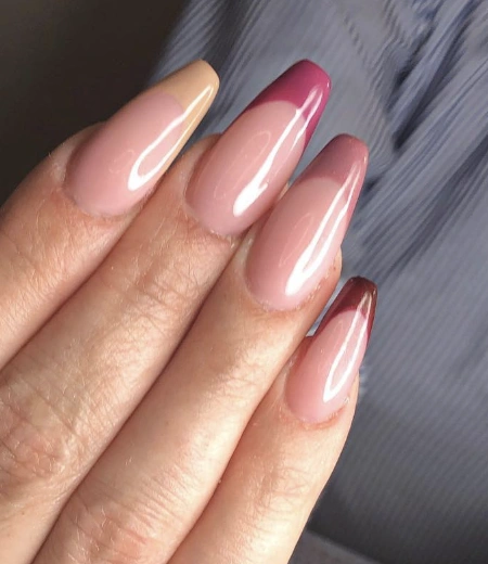 Ombre Coffin Nails with Warm Autumn Hues and Elegant French Tips