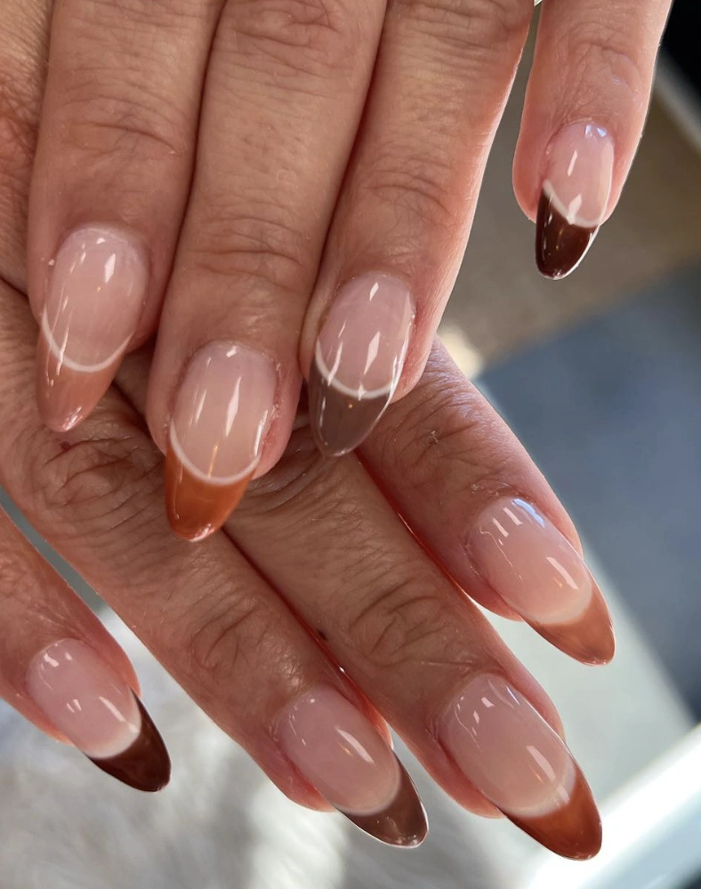 Ombre French Fall Nails with Warm Brown Tips and Subtle Gloss Finish