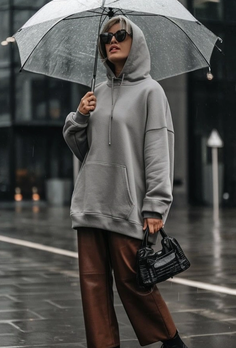 Oversized Hoodie + Faux Leather Trousers + Structured Mini Bag