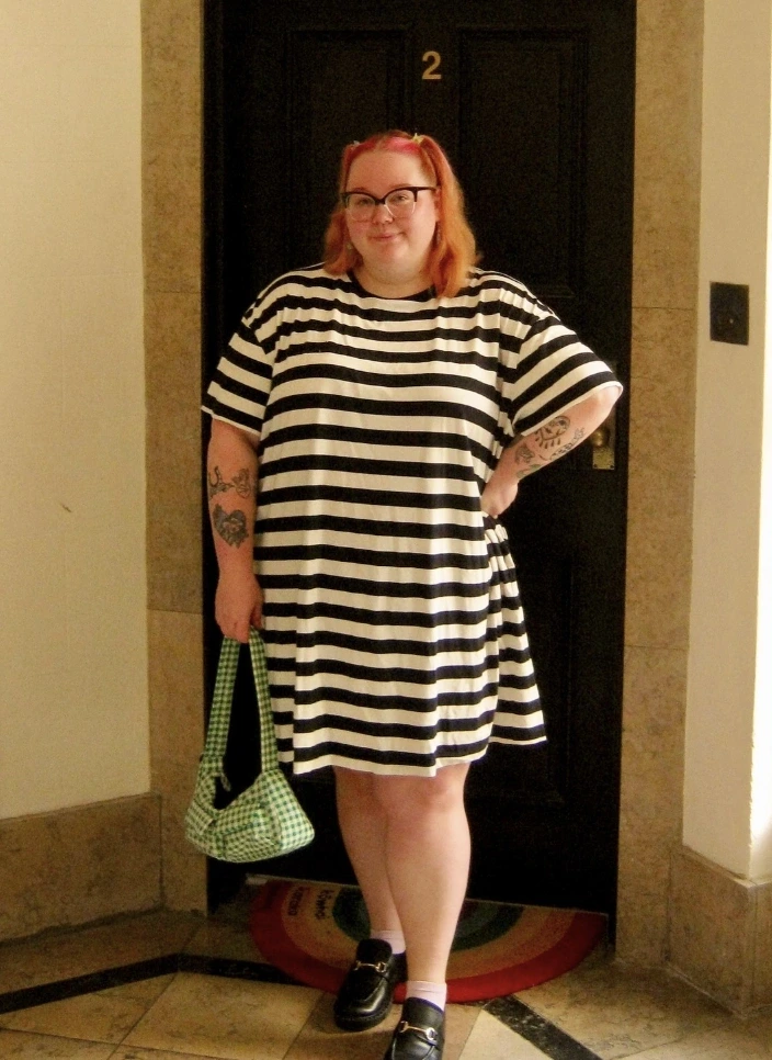 4- Oversized Striped Tee Dress With Loafers