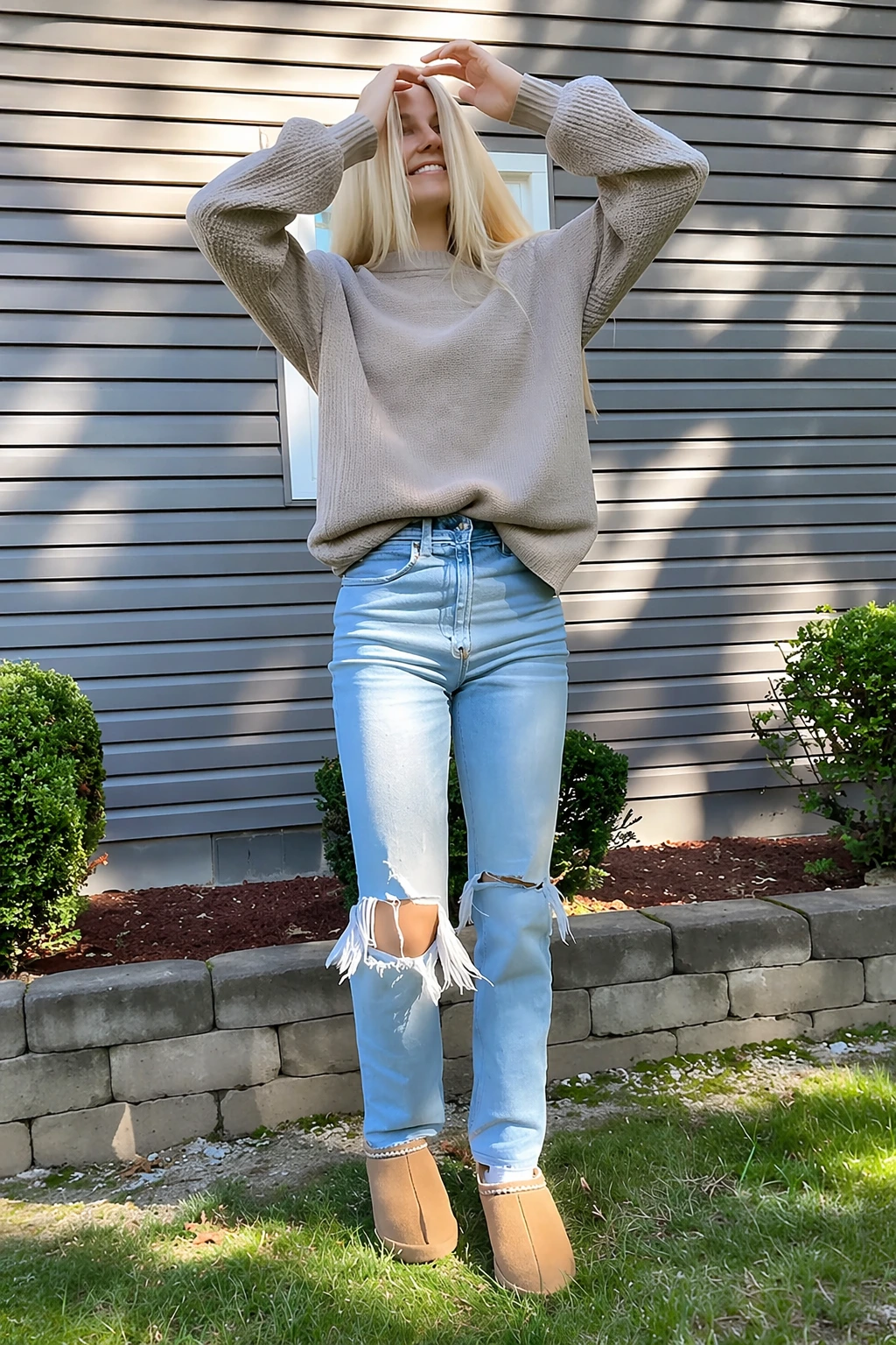 Oversized Sweater + Distressed Jeans + Uggs