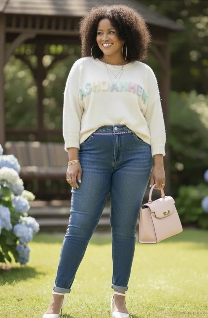 11- Pastel Graphic Sweater and Cuffed Skinny Jeans