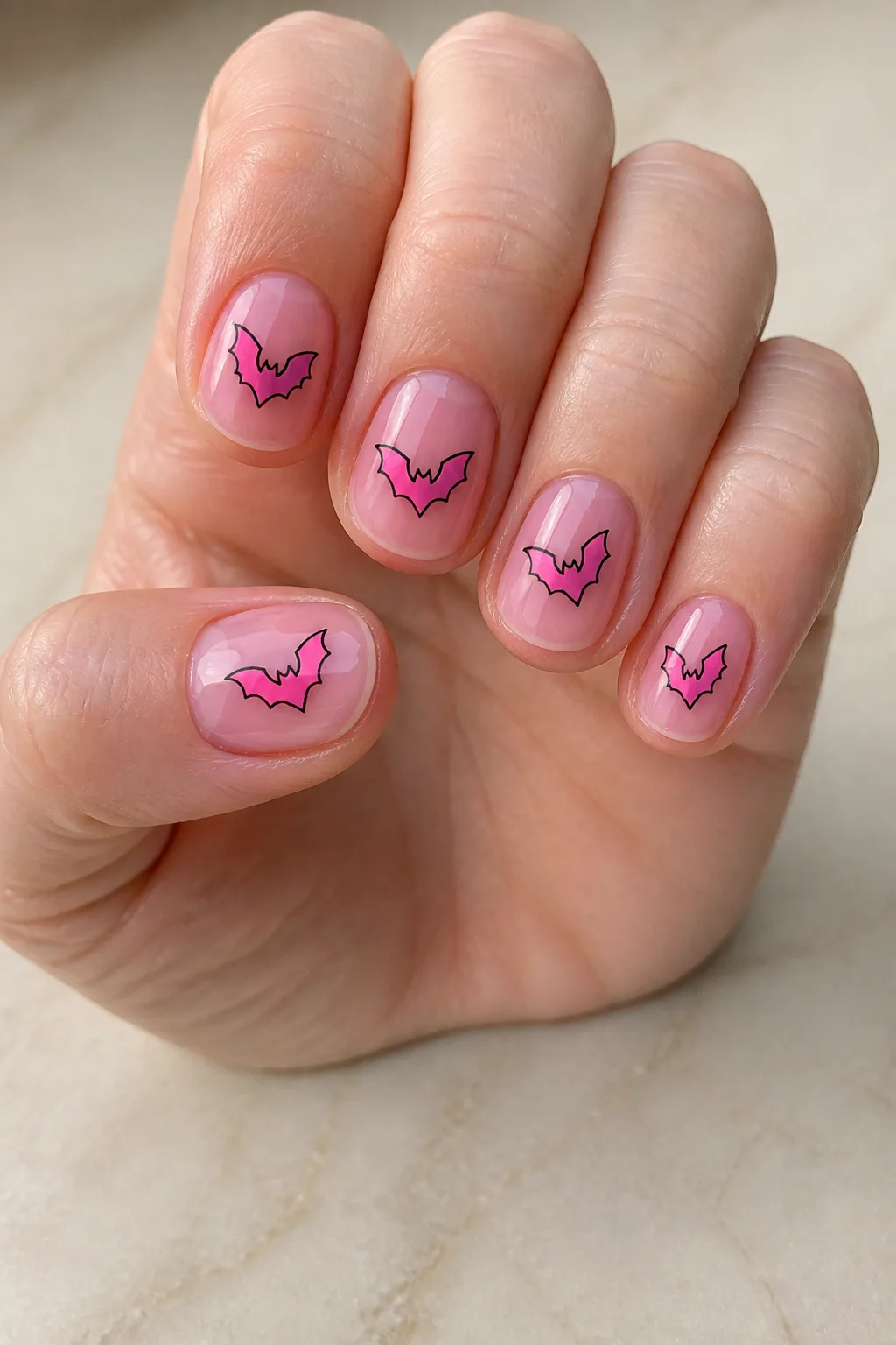 Pink Bats on Clear Polish