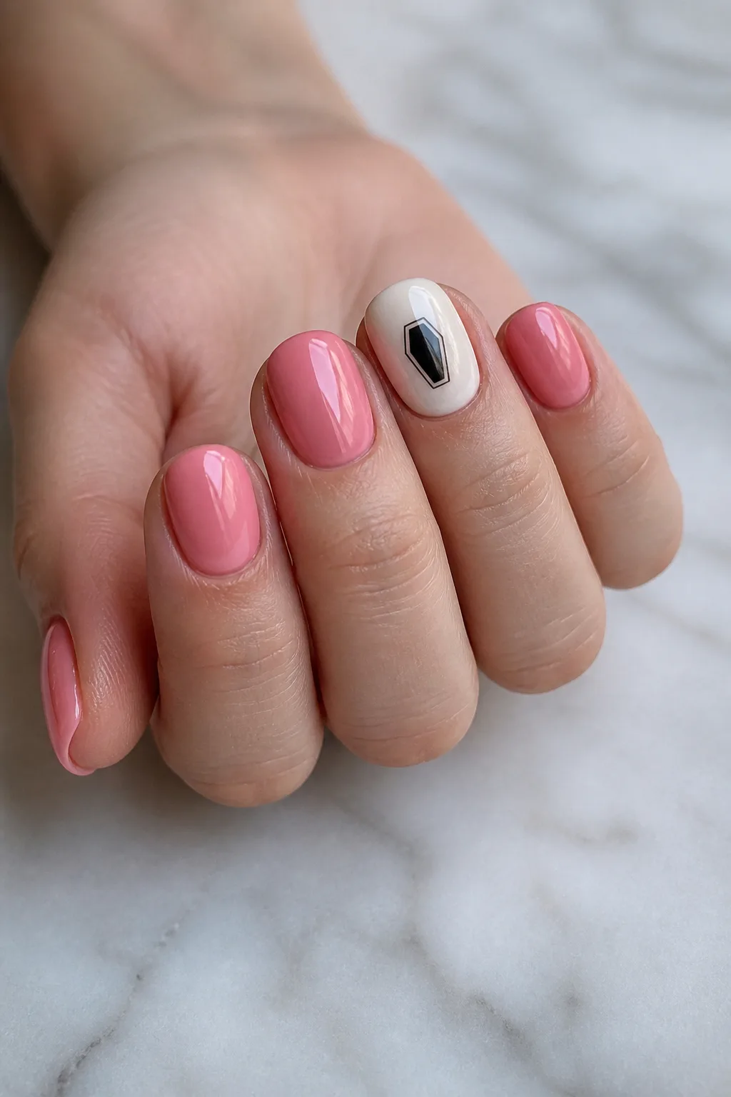 Pink Coffin Accent Nails