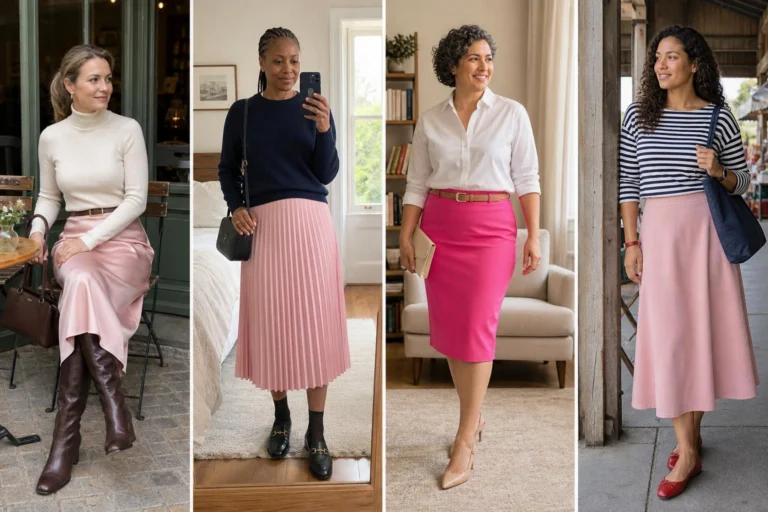 pink skirt outfit