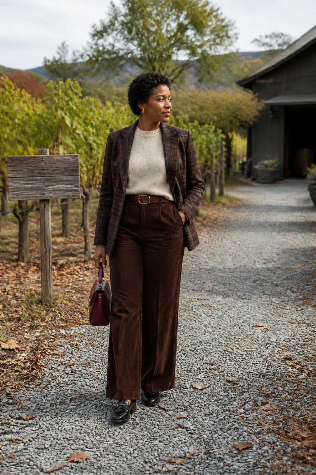 Plaid Blazer with Corduroy Trousers