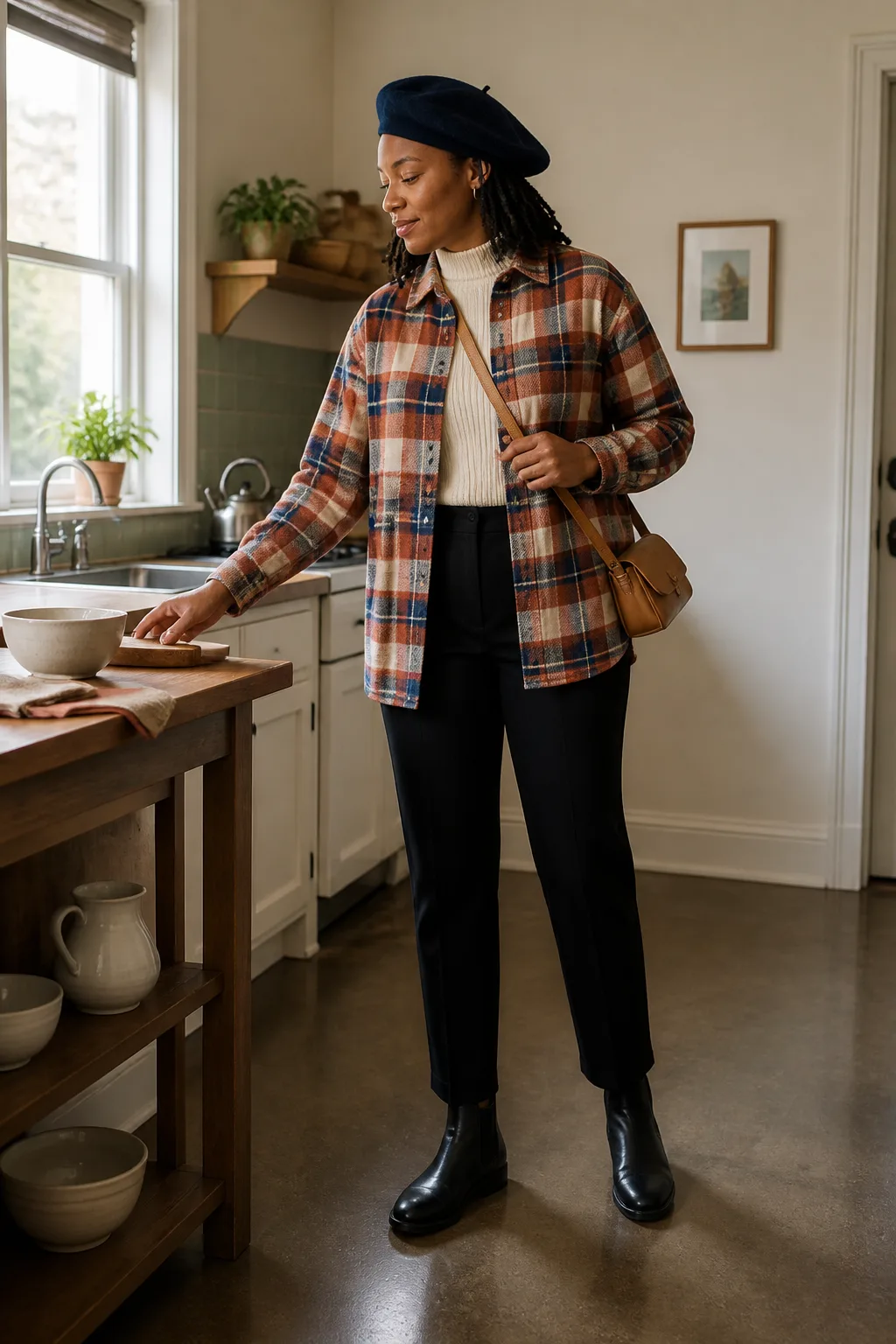 Plaid Overshirt with Ponte Trousers