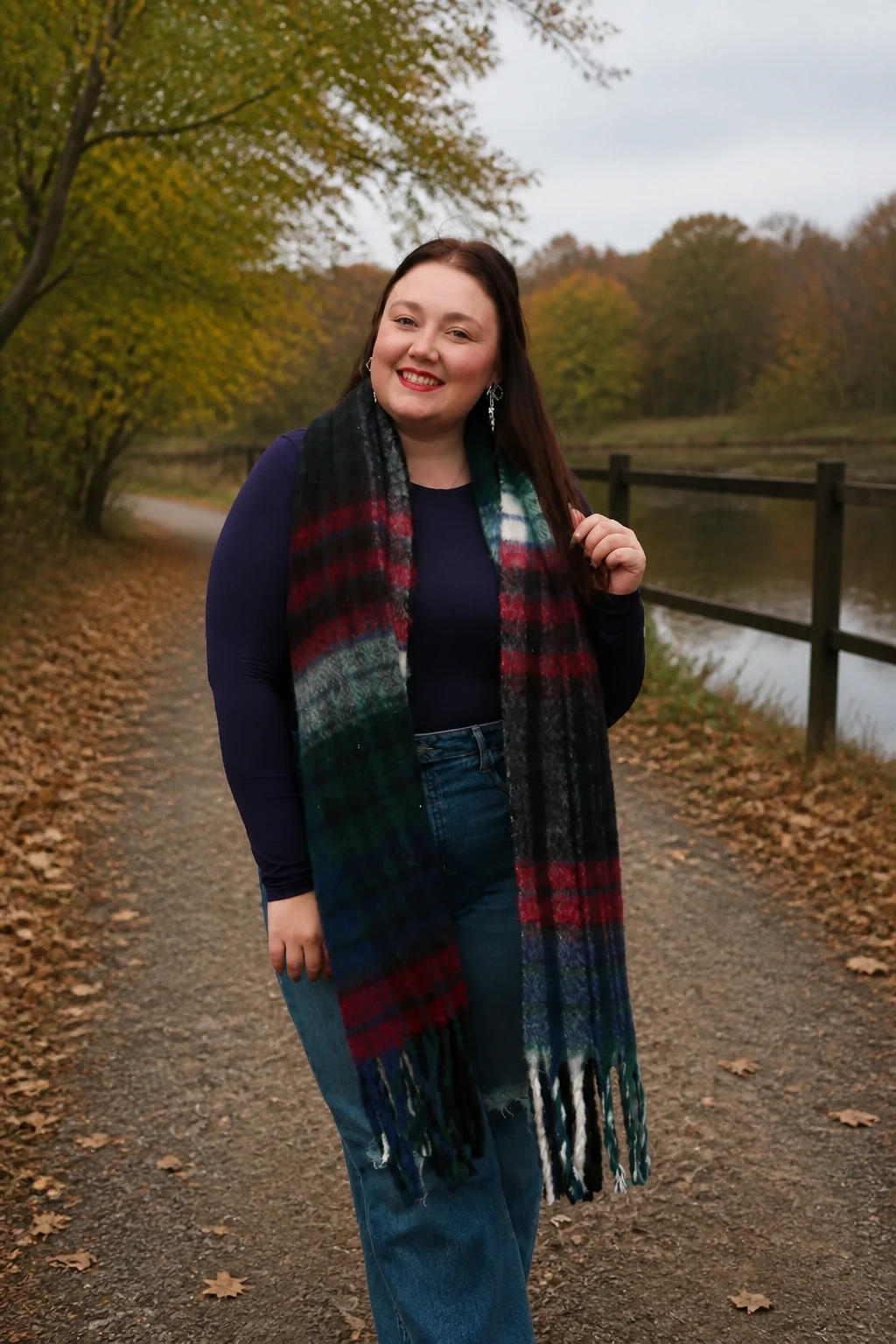 9- Plaid Scarf With Dark Denim