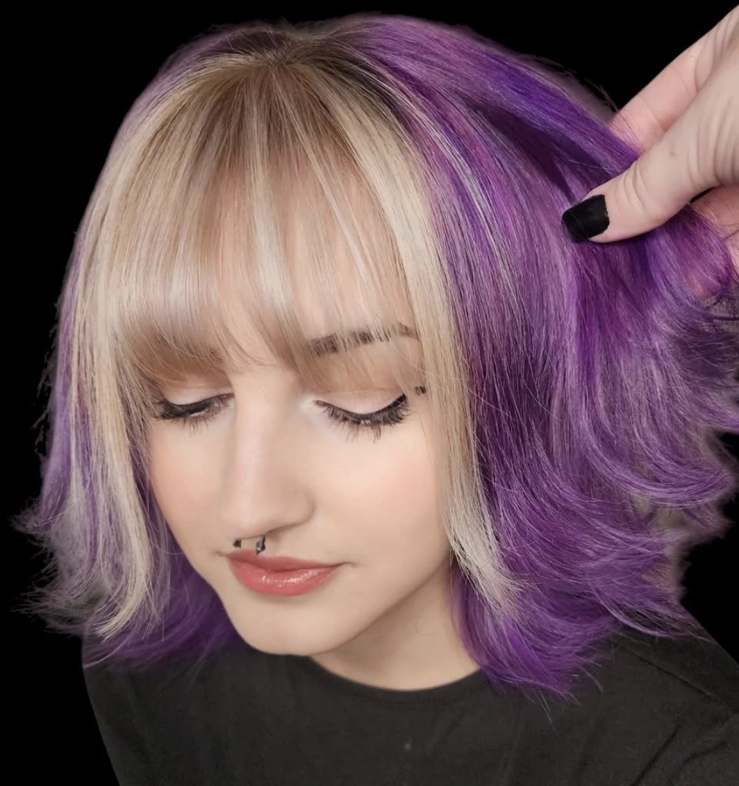 Platinum Blonde with Vibrant Amethyst Purple Highlights