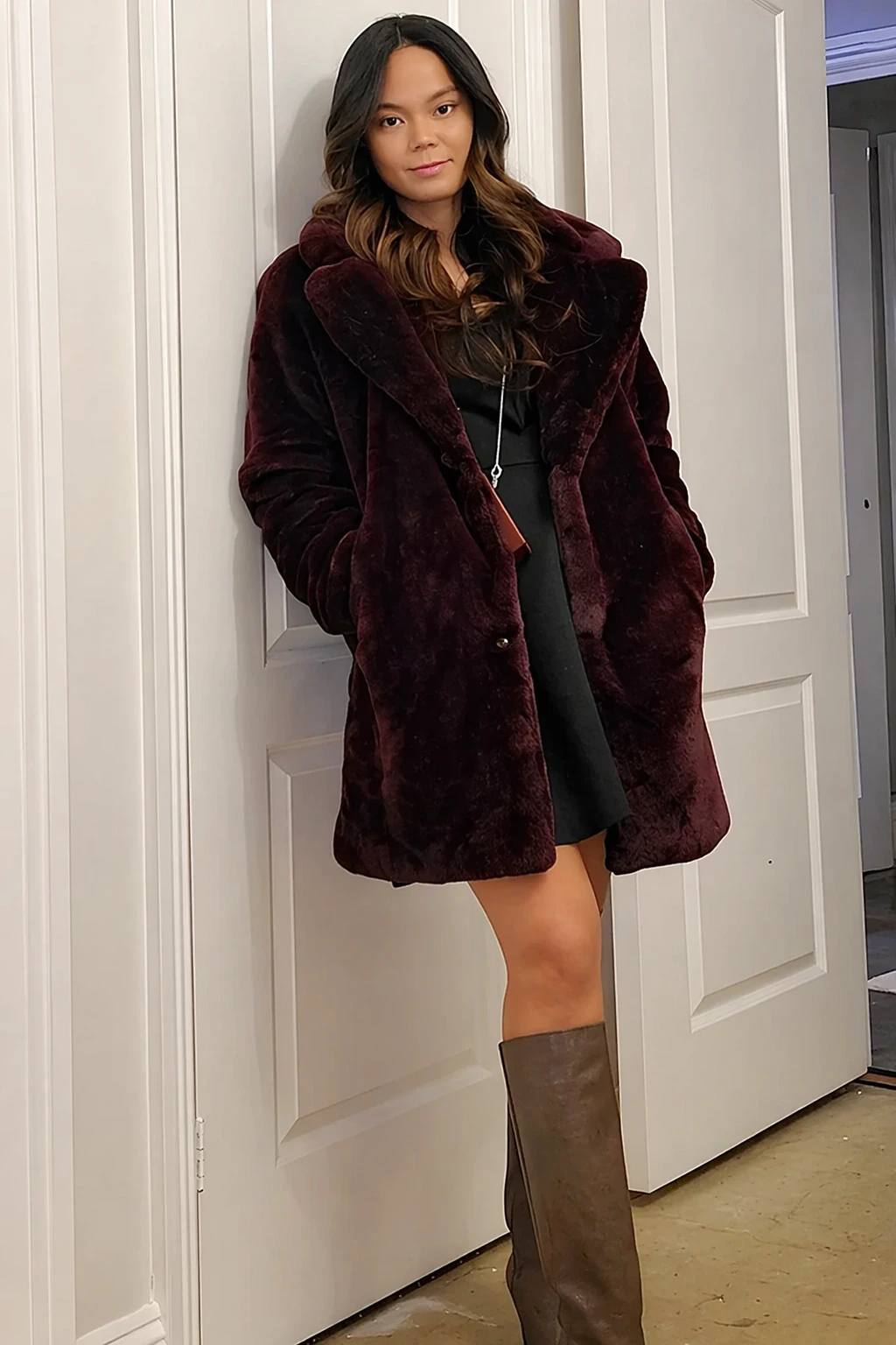 1- Plum Faux Fur and a Black Mini