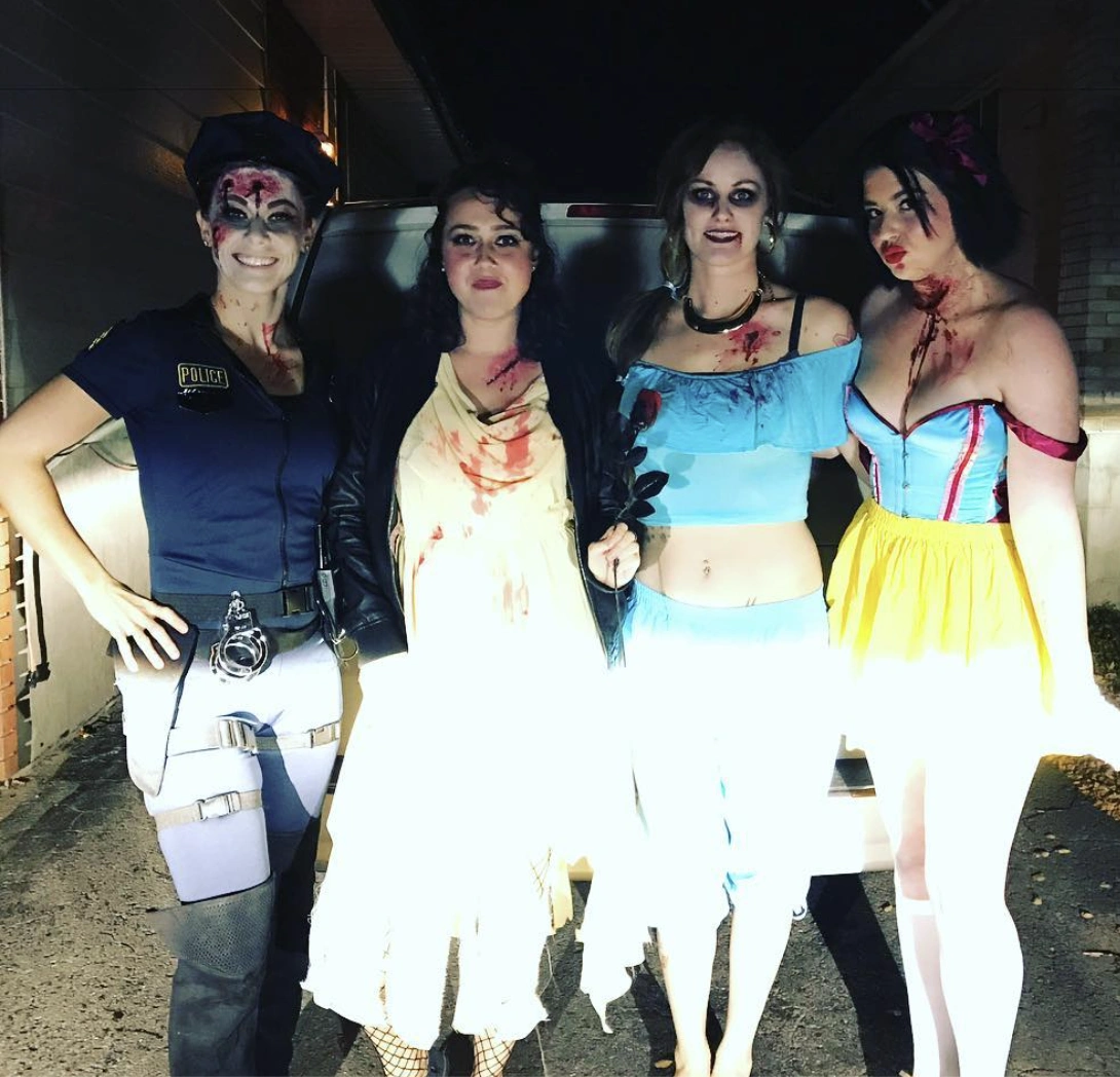 Police Costume + Blood-Stained Dress + Blue Crop Top + Snow White Dress + Zombie Makeup
