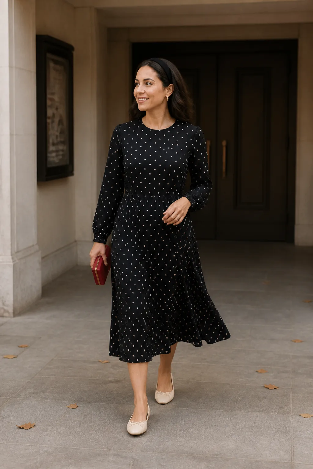 Polka-Dot Dress with Ballet Flats