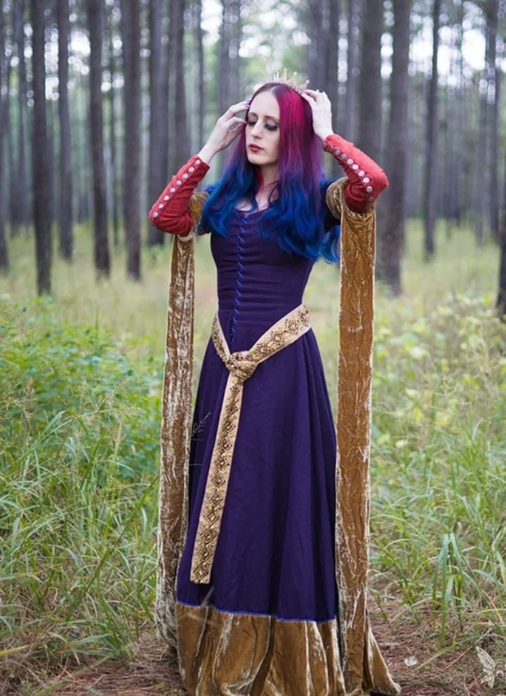 Regal Beauty: Purple Gold Medieval Fantasy Dress
