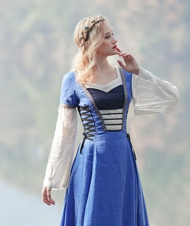 Regal Sophistication: Corseted Blue Fantasy Dress