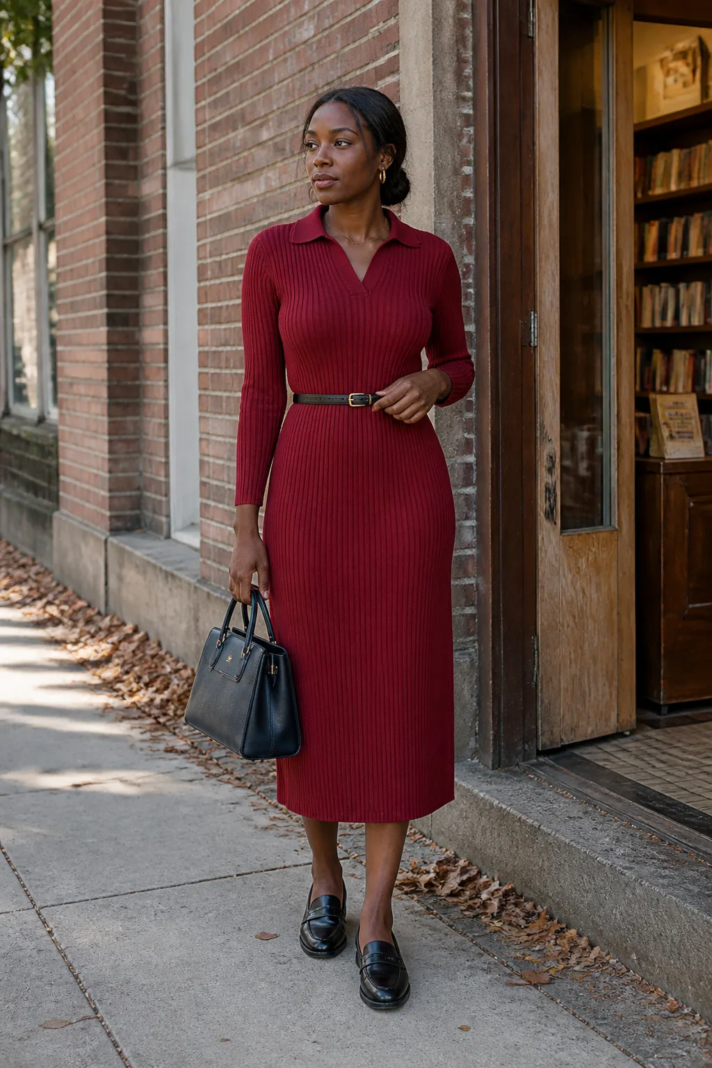 Ribbed Polo Dress with Loafers