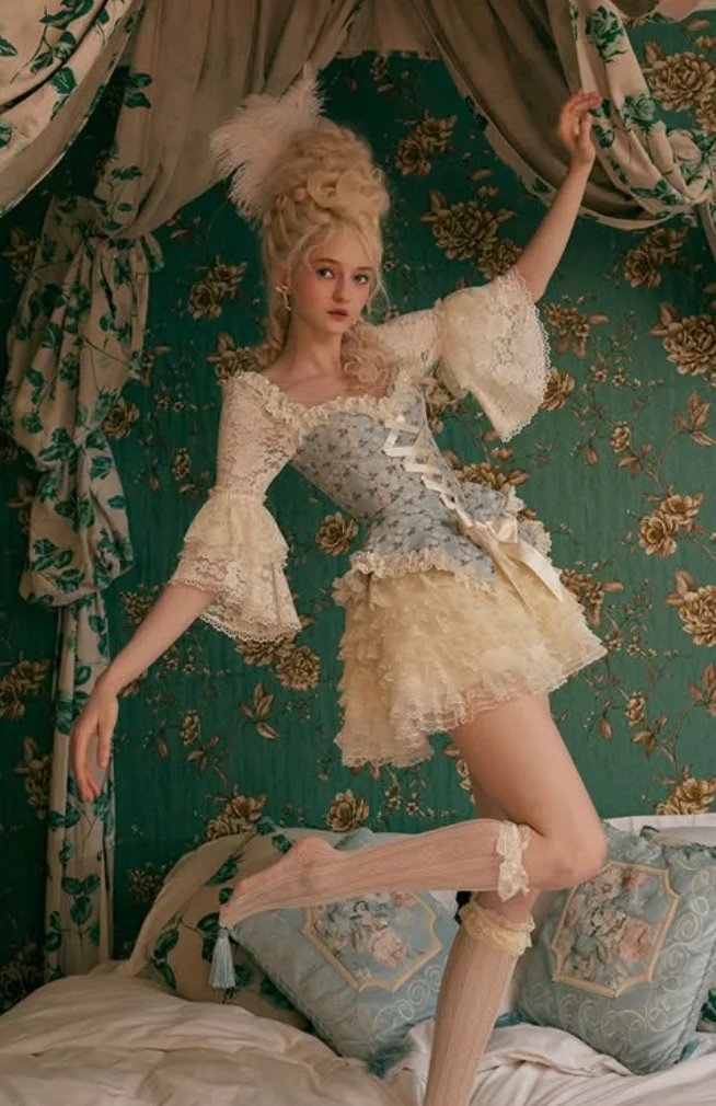 Rococo Whimsy: Lace Corset Dress Ruffles