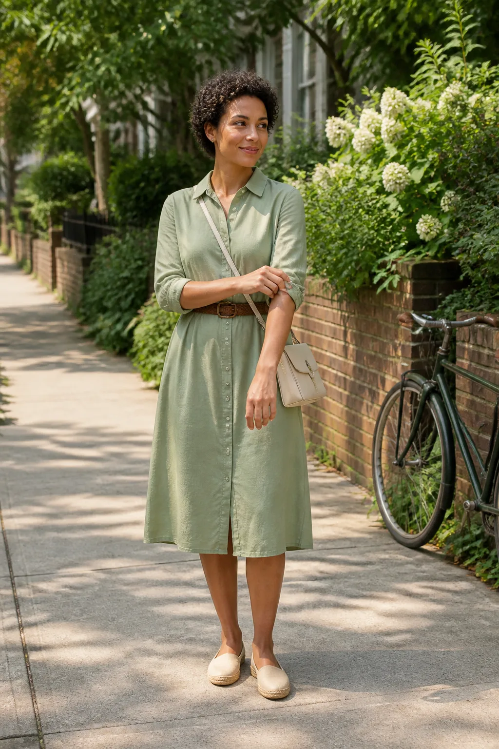 Sage Shirt Dress with Espadrille Flats