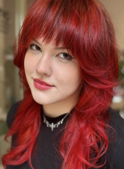 Shaggy Layered Haircut with Blunt Bangs
