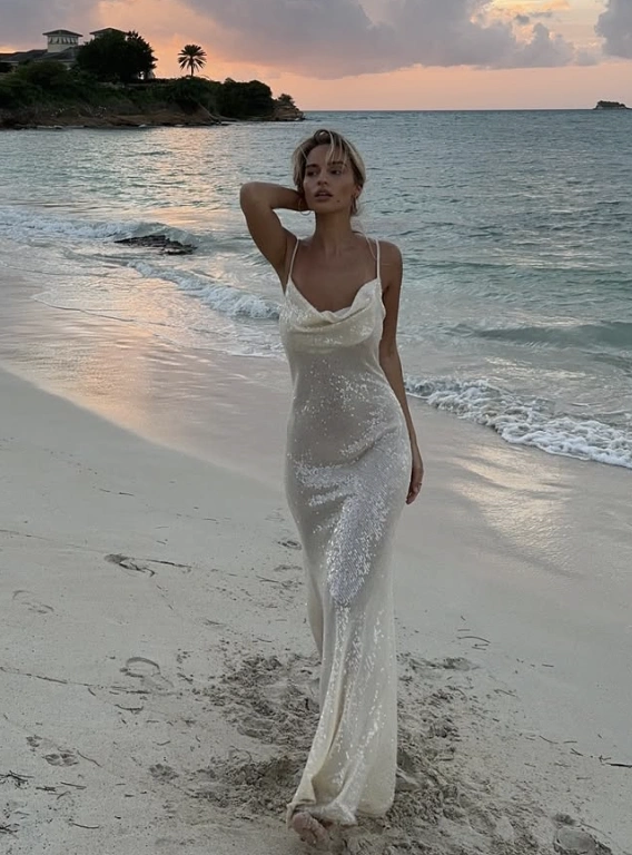 Shimmering Cowl Neck Gown + Bare Feet