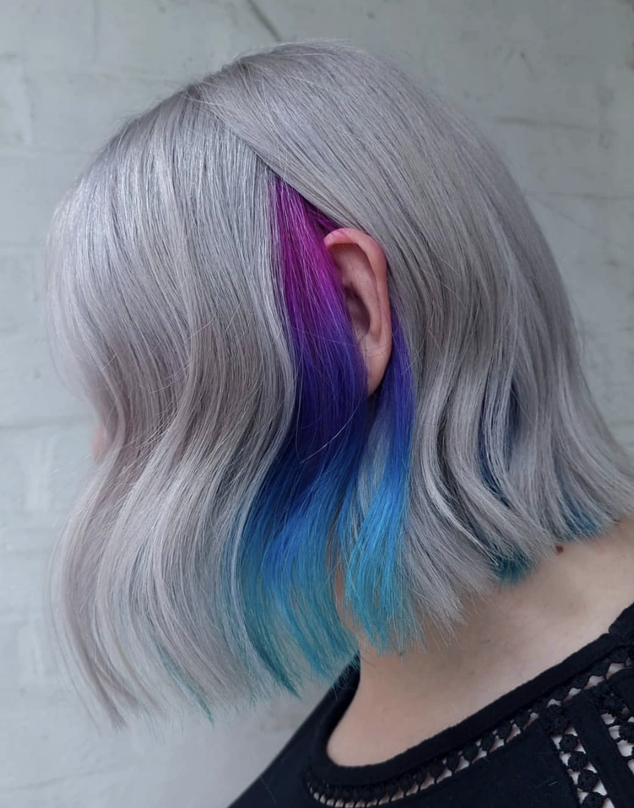 Silver Bob with Hidden Amethyst-to-Aqua Ombre