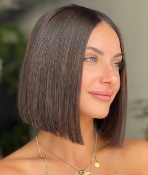 Sleek Chocolate Brown Blunt Bob Hair