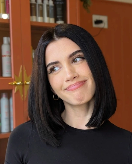 Sleek Dark Bob with Defined Center Part
