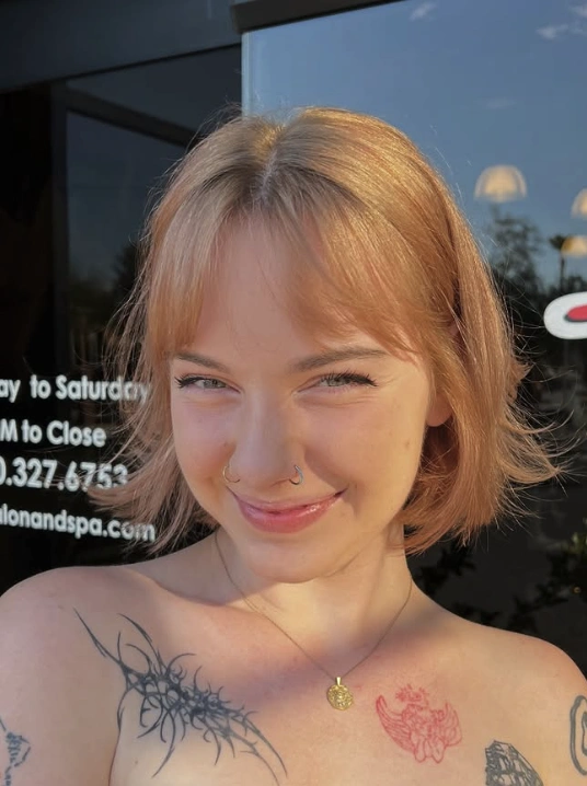 Soft Peach Medium Bob with Wispy Bangs