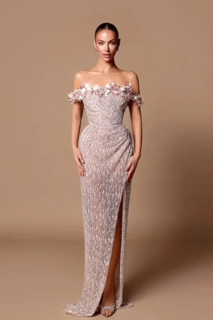 17- Soft Pink Off-Shoulder Gown