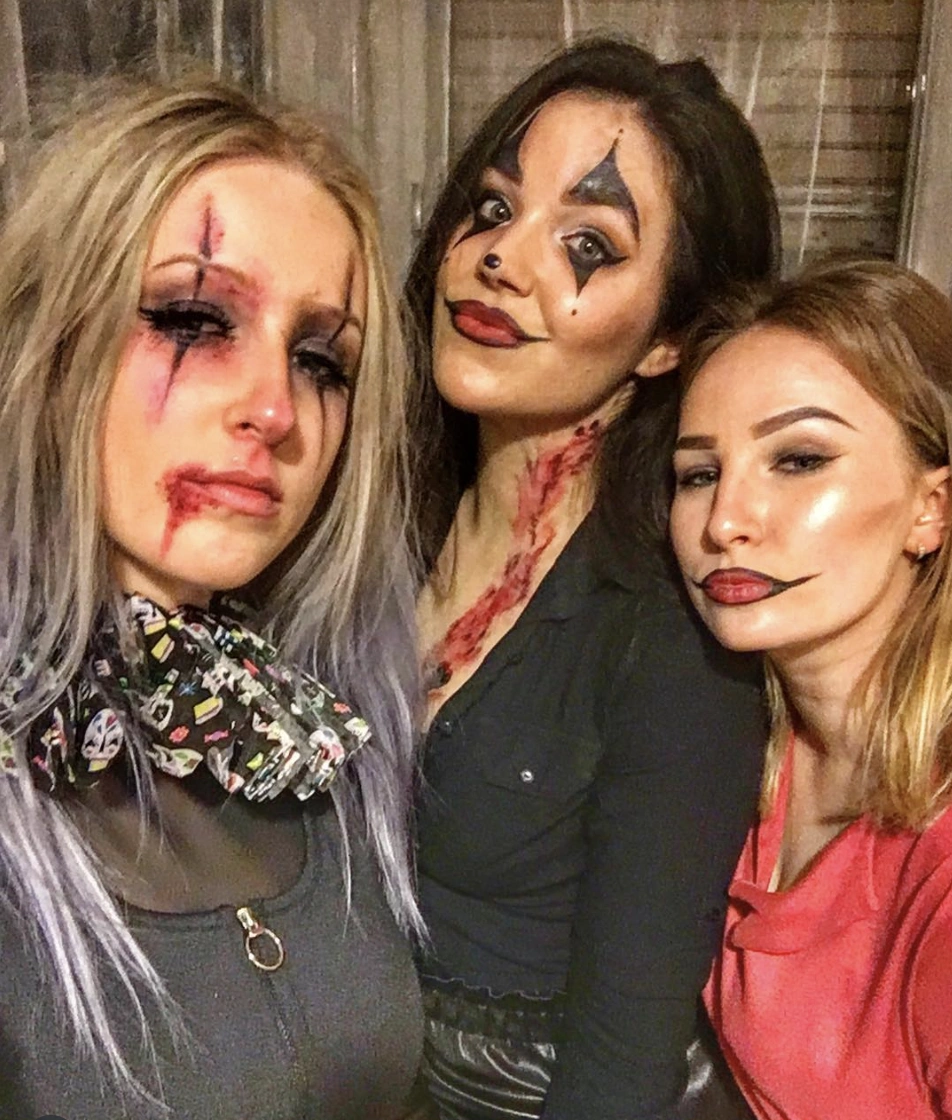 Spooky Clown Costume + Dark Makeup + Dramatic Accessories
