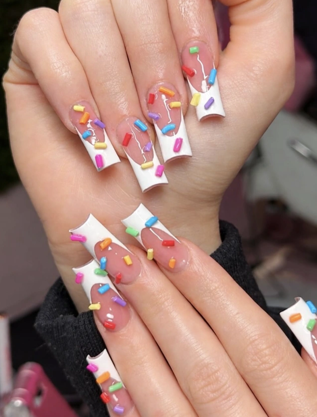 Sprinkles French Tip Coffin Nails