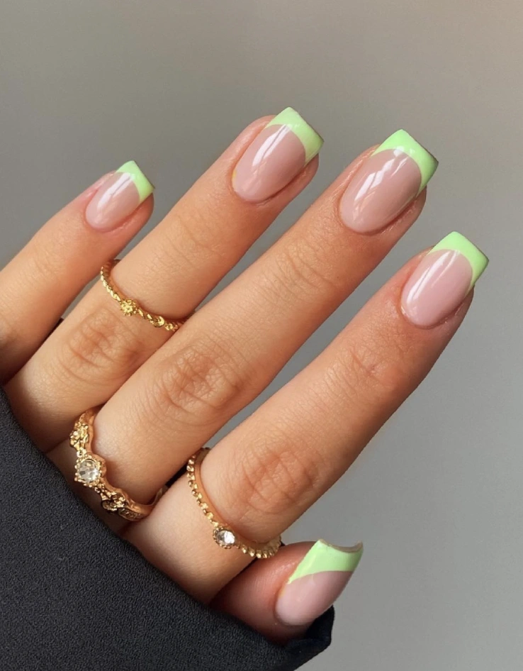 Square French Manicure with Neon Green Tips