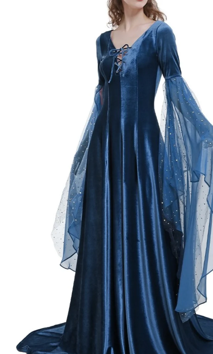 Starry Night: Velvet Blue Medieval Gown