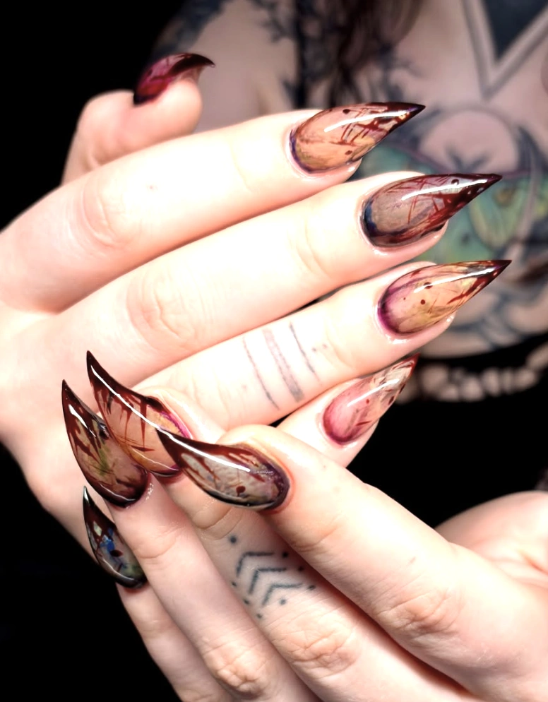 Stiletto “Blood Drip” Effect Clear Coffin Nails