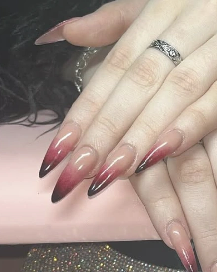 Stiletto Ombre Nails: Nude to Burgundy