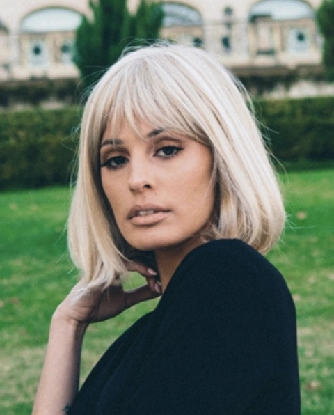 Straight, Ash Blonde Medium Bob with Blunt Bangs