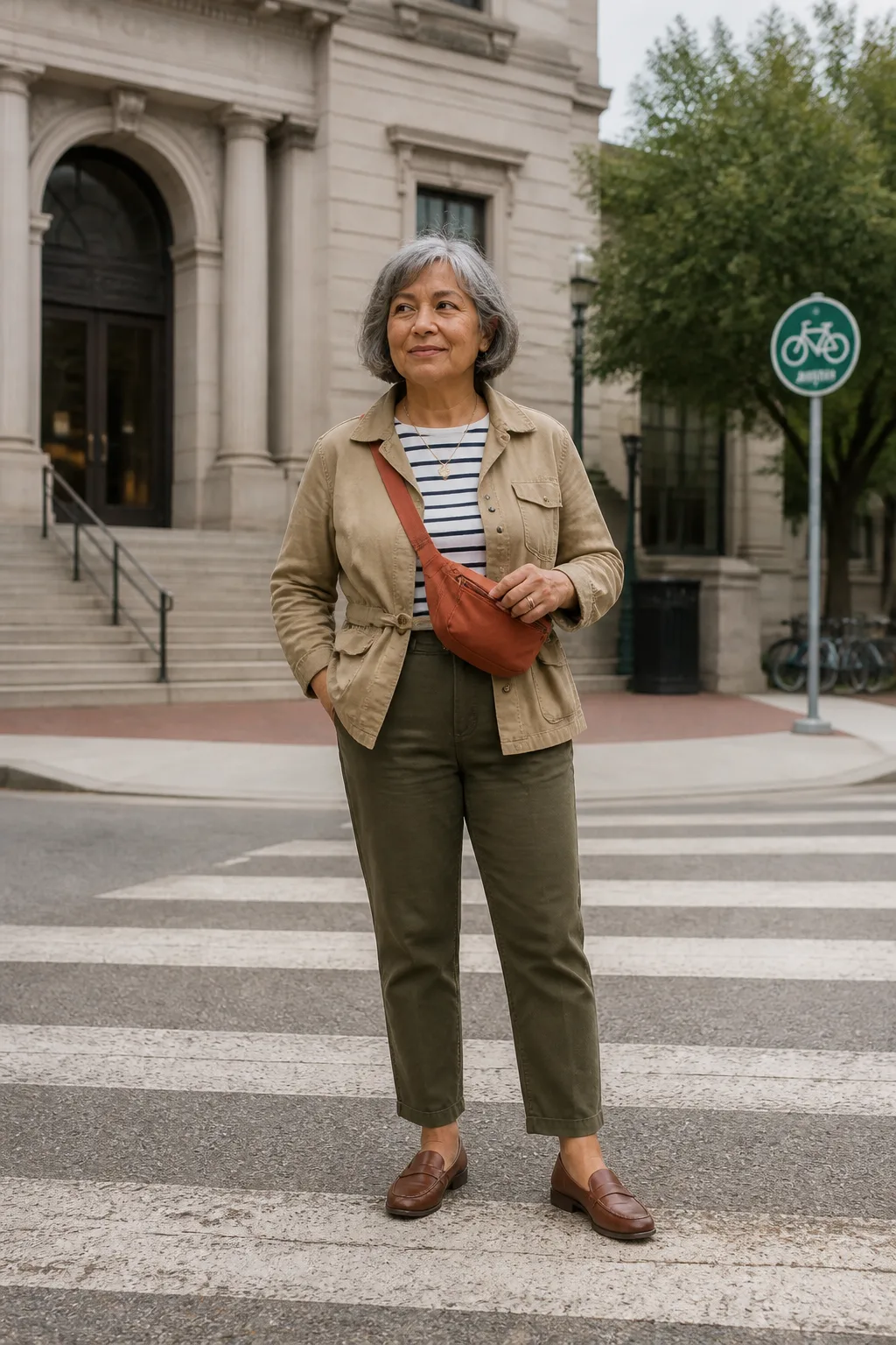 Striped Breton Top with Olive Chinos
