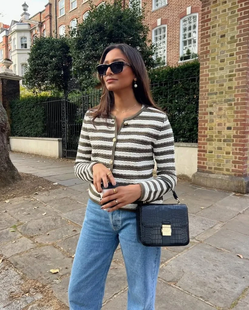 6- Striped Cardigan with Classic Blue Denim