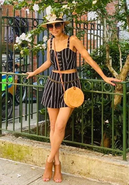 Striped Charm: Black Crop Top + Mini Skirt