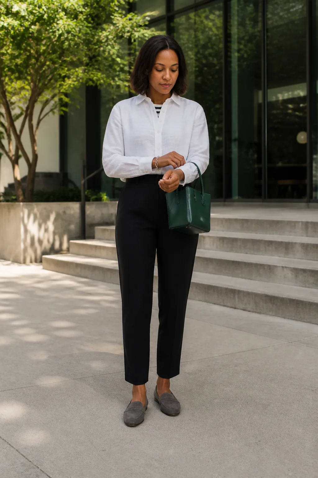 Striped Tank Layered Under a Linen Shirt