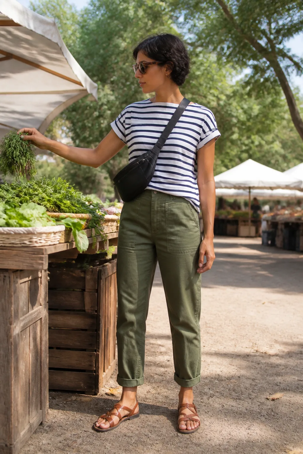 Striped Tee with Olive Utility Trousers