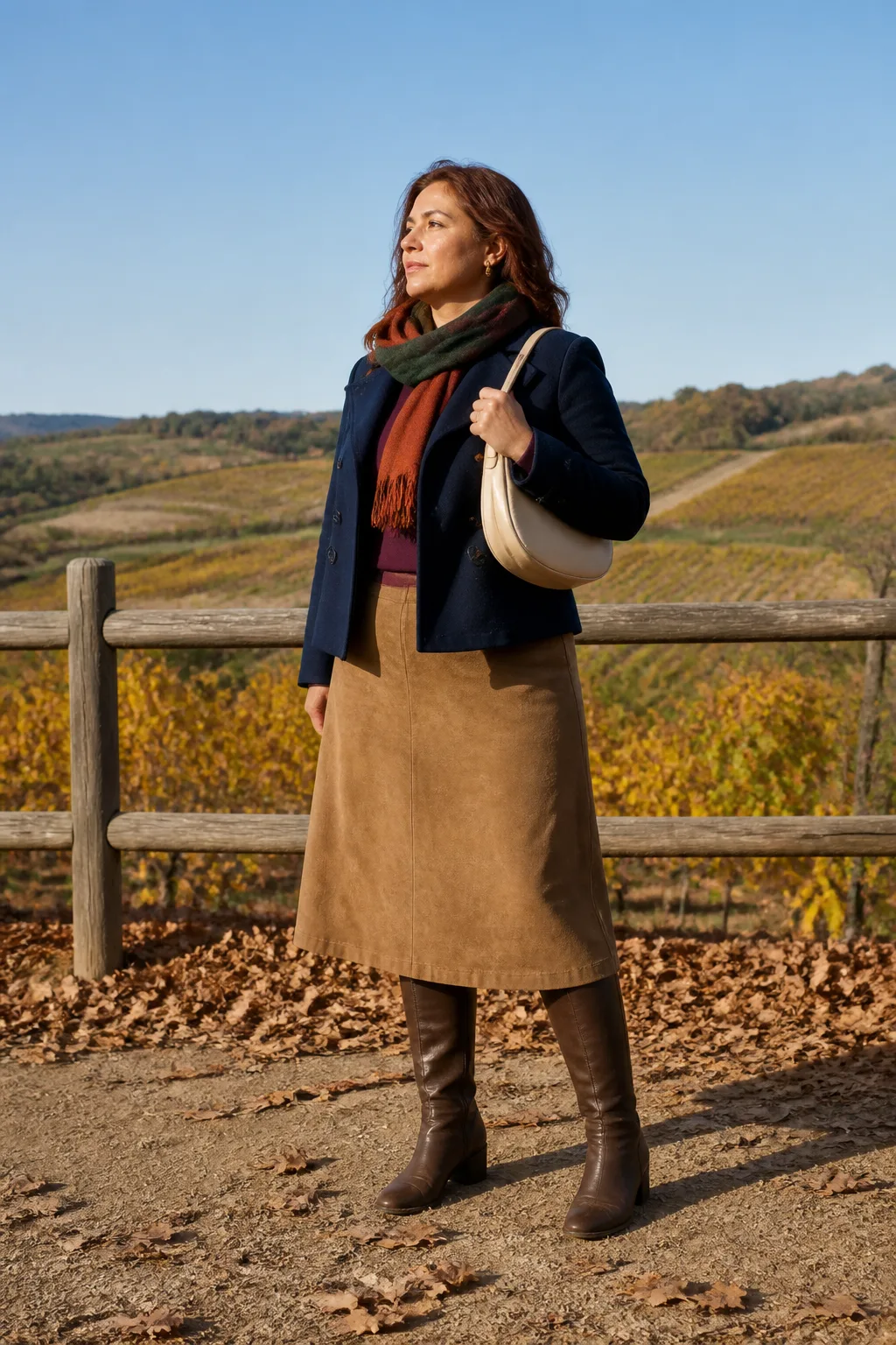 Suede Skirt with Cropped Peacoat