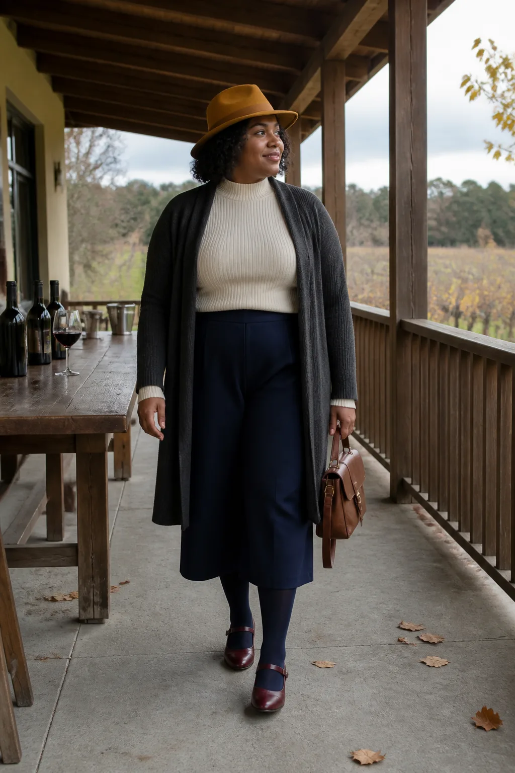 Tartan Scarf with Navy Culottes