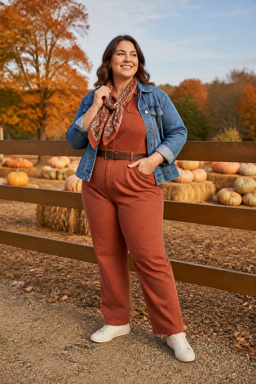 Terracotta Jumpsuit with Denim Jacket