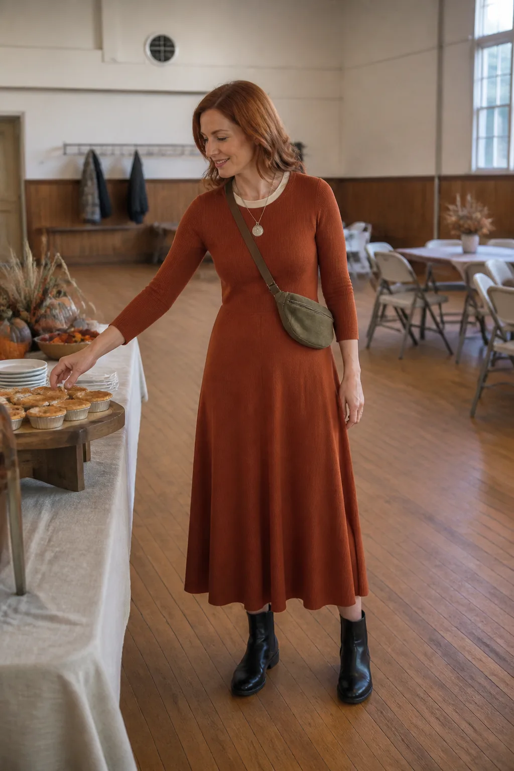 Terracotta Knit Dress with Chelsea Boots
