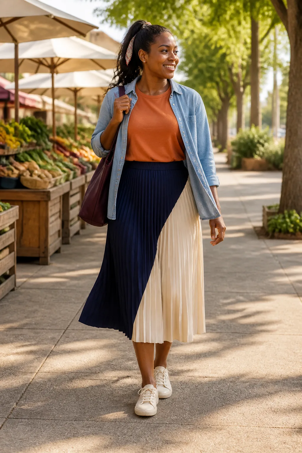 Terracotta Tee with Pleated Skirt